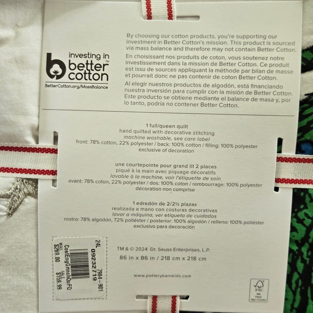 Pottery Barn Kids Dr Seuss The Grinch Quilt Full Queen Cindy Lou Christmas NEW - Picture 10 of 11